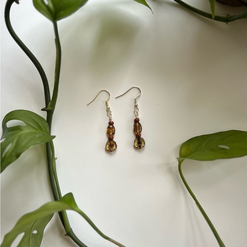 Handmade Flower Glass Bead Dangle Earrings